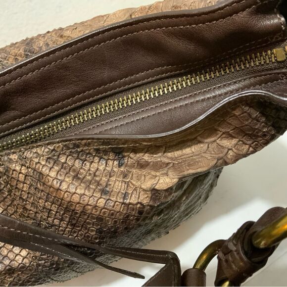 COACH LTD BLEECKER CHOCOLATE PRINTED PYTHON SLIM DUFFLE SHOULDER BAG PURSE RARE! - Picture 14 of 16